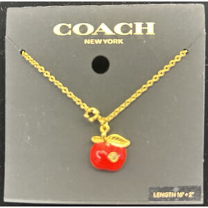 COACH Signature Apple Necklace Brand New Tags Plated Brass Enamel Red Gold